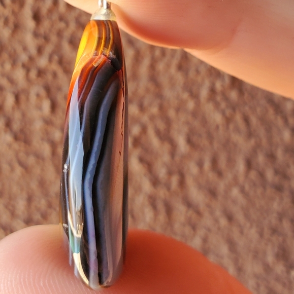 New Natural Yellow Black Fire Agate Pendant. - Picture 11 of 16